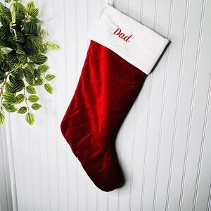Pottery Barn DAD Oversized Red White Velvet Christmas Stocking Mono NWOT